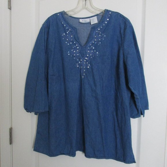 100% cotton denim peasant blouse - Picture 1 of 6